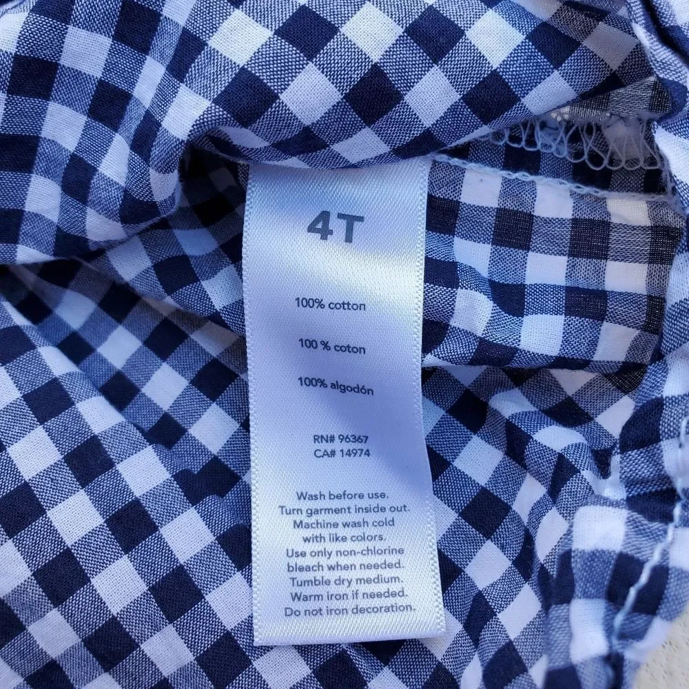 OshKosh B'Gosh navy and white buffalo plaid cap sleeve babydoll shirt Size 4T